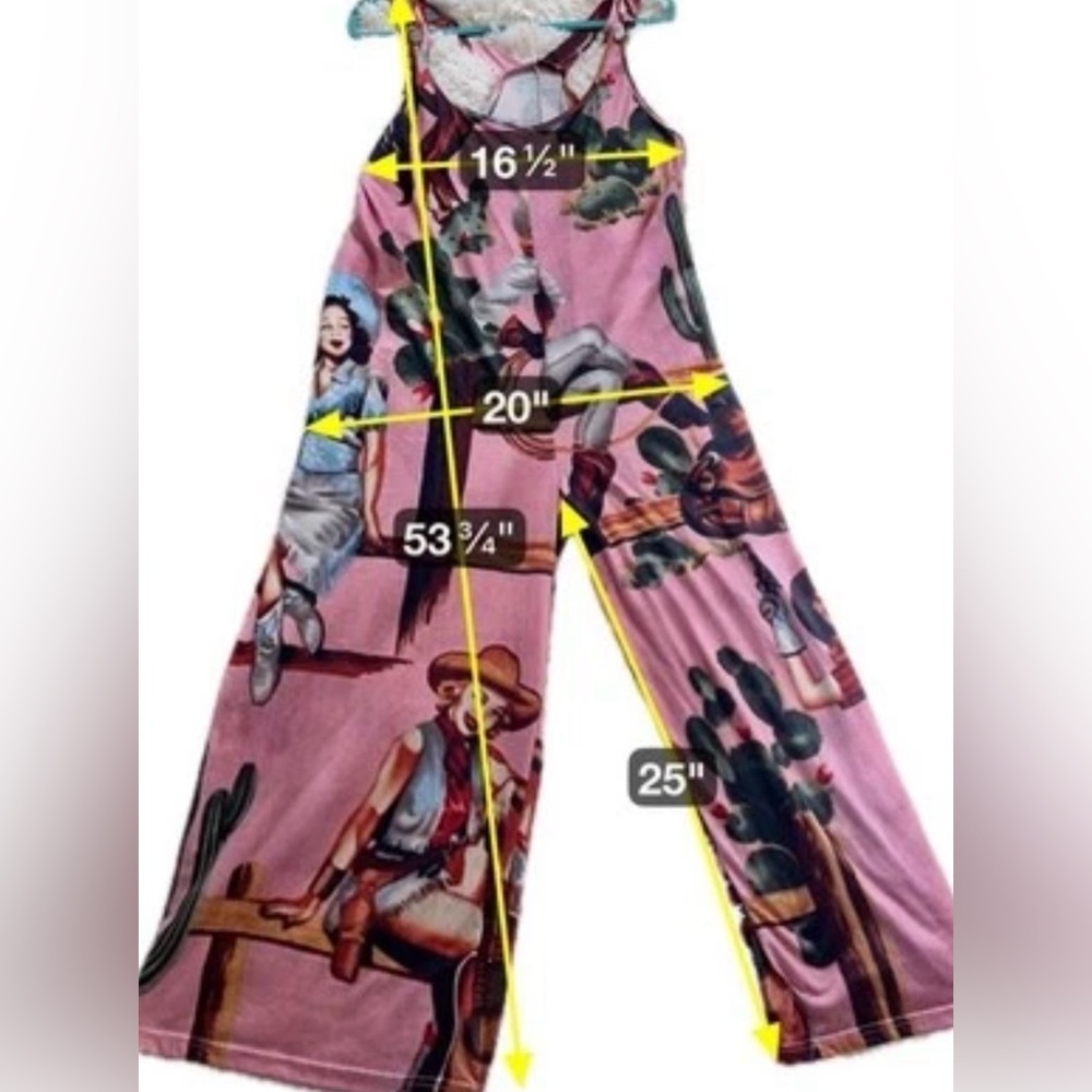 Western Cowgirl Cactus Print Racerback Jumpsuit Whimsical Y2K Festival XS Romper - Picture 6 of 9